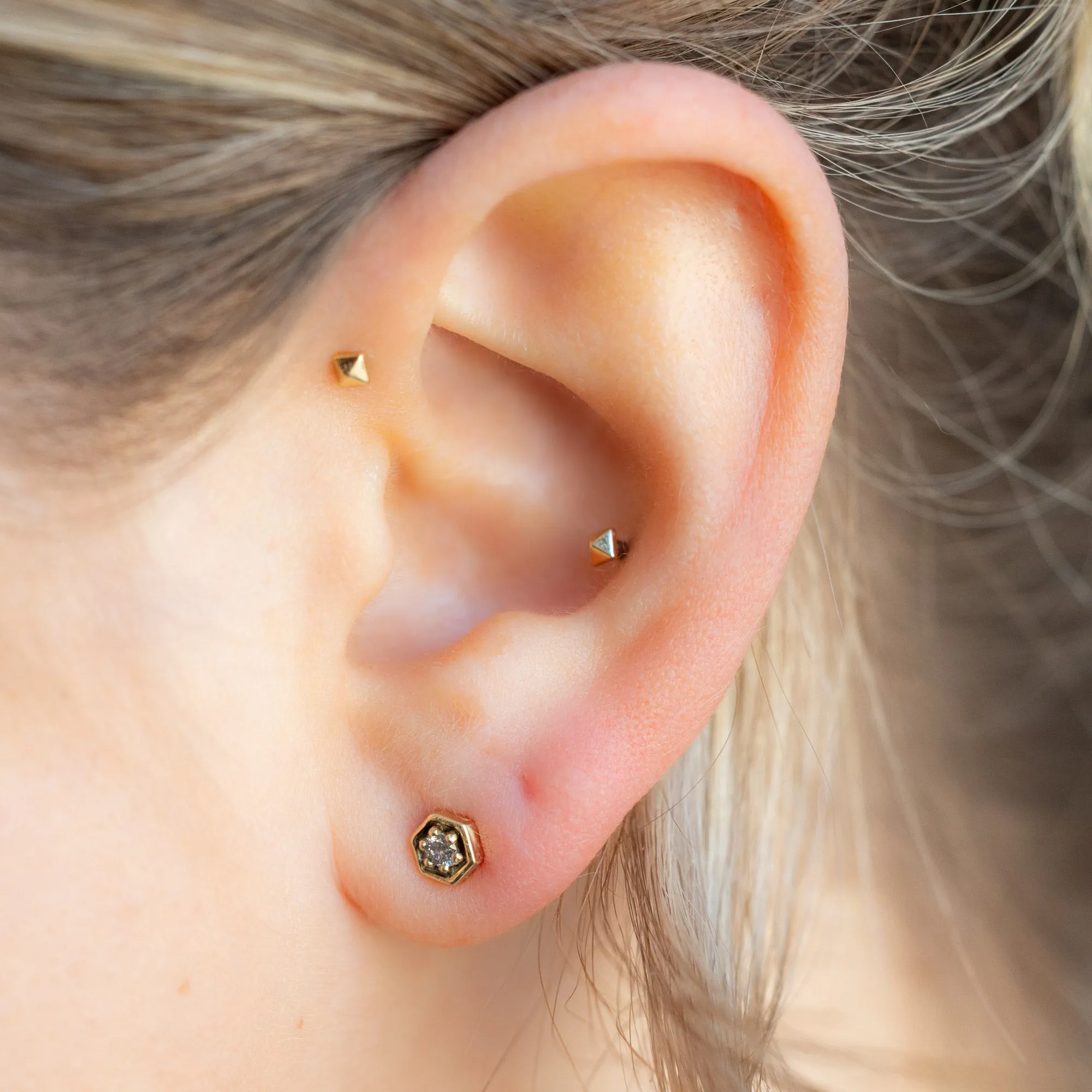 The Galaxy Salt and Pepper Diamond Hexagon Stud Earrings | 14K Yellow Gold