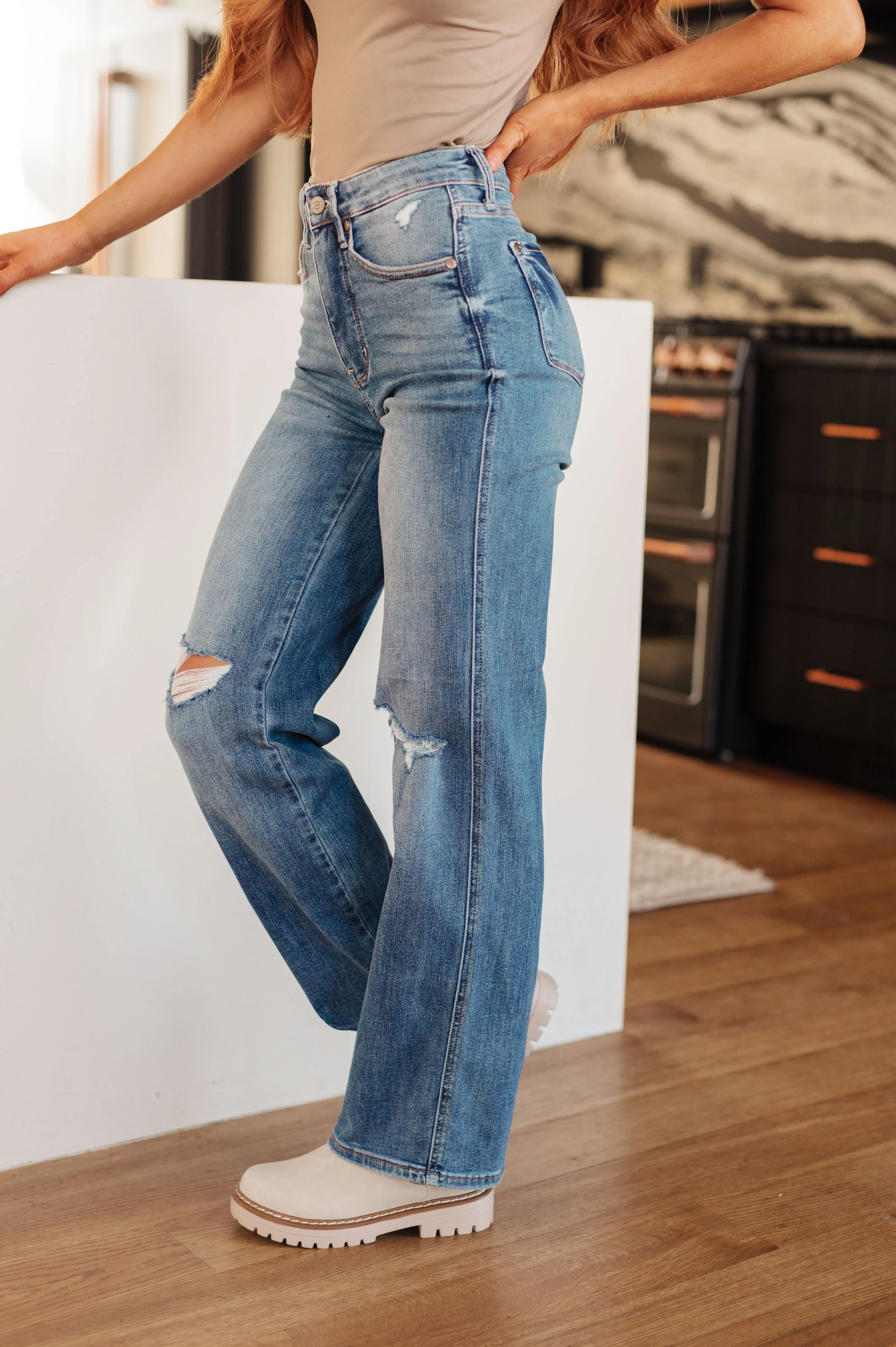 The Simmons- Tummy Control Distressed Judy Blue Straight Leg Jeans