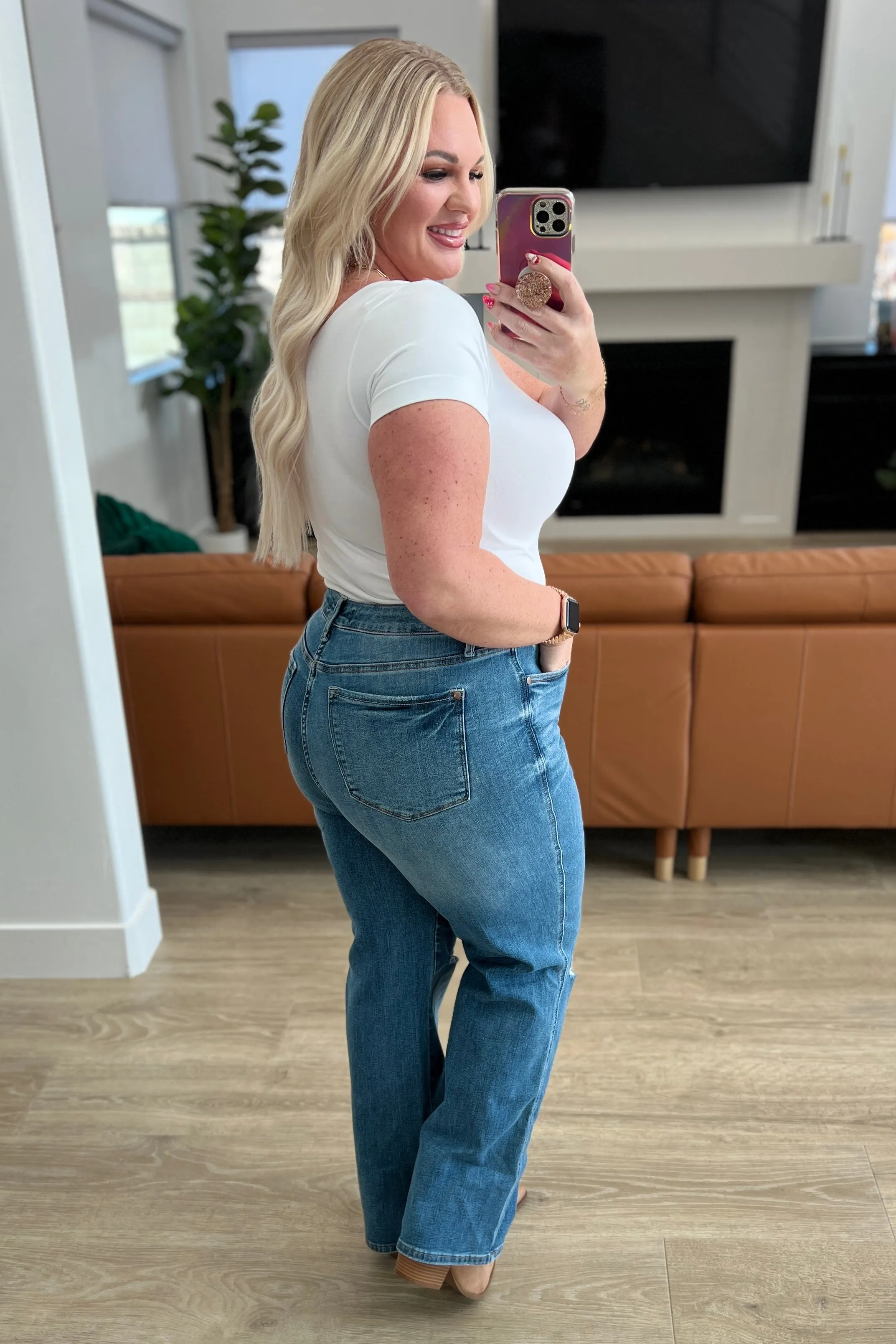 The Simmons- Tummy Control Distressed Judy Blue Straight Leg Jeans
