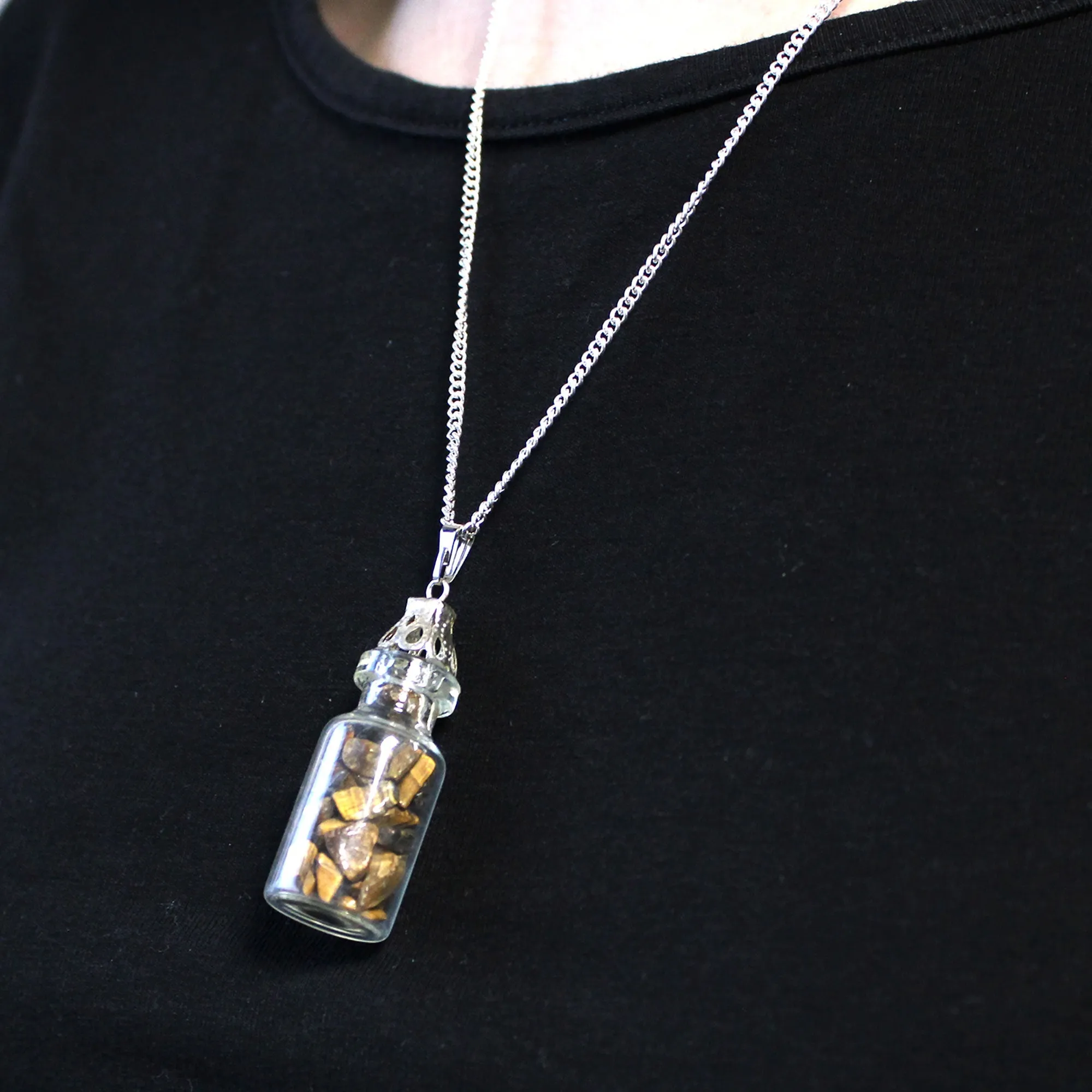 Tiger Eye  Bottle Necklace - Gemstones Crystals