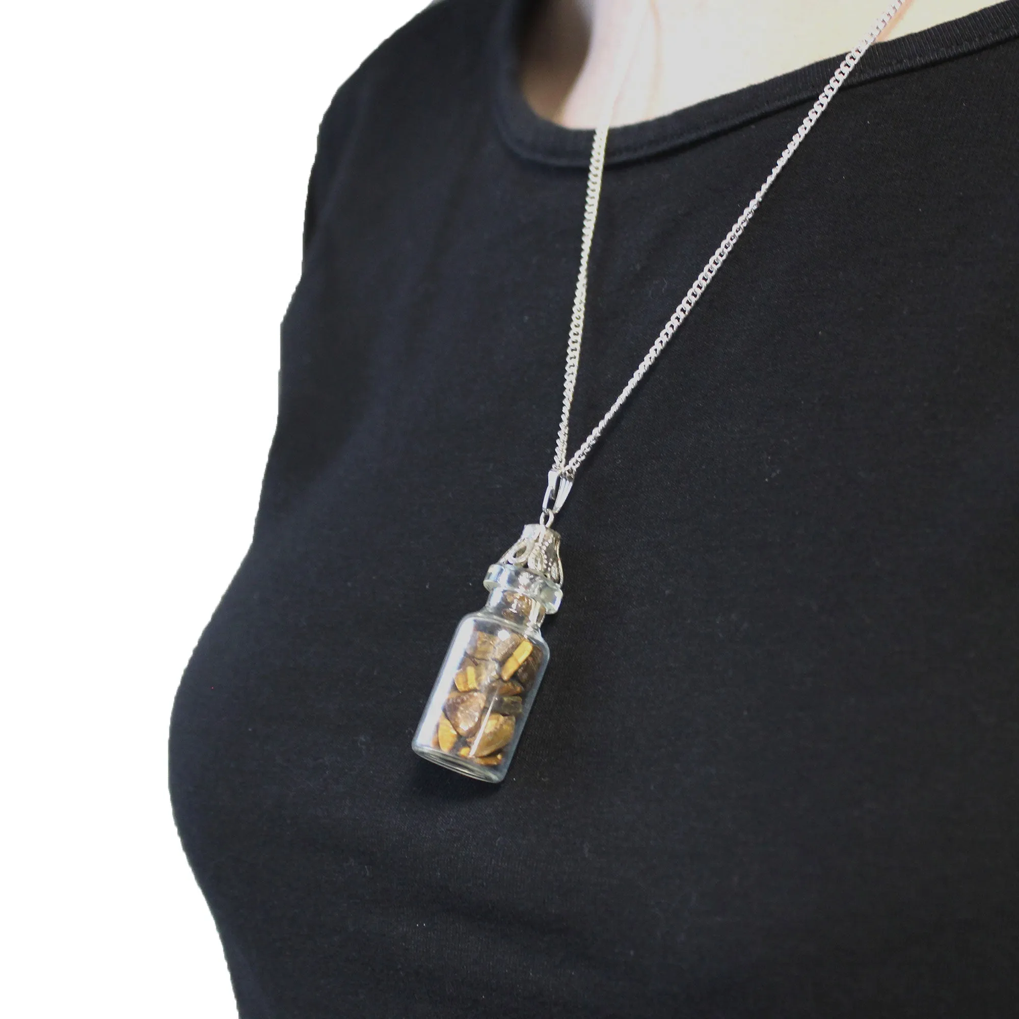 Tiger Eye  Bottle Necklace - Gemstones Crystals
