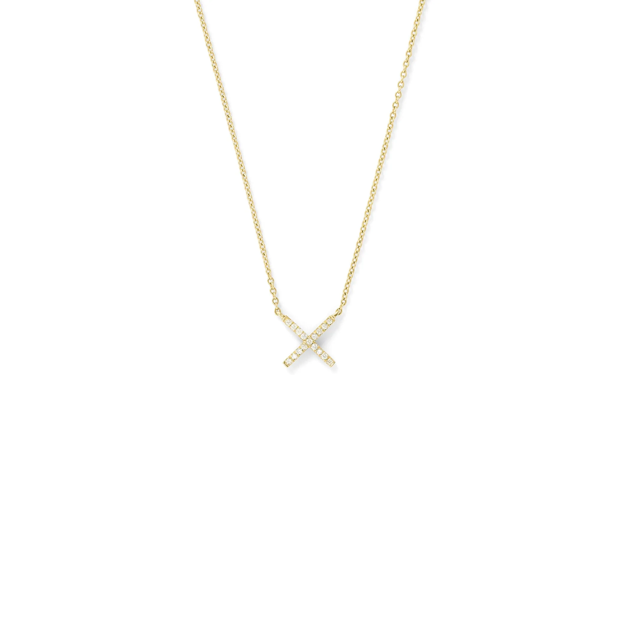 Tiny X Pendant in 18K Yellow Gold with White Diamonds
