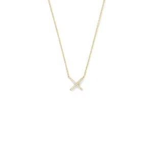 Tiny X Pendant in 18K Yellow Gold with White Diamonds