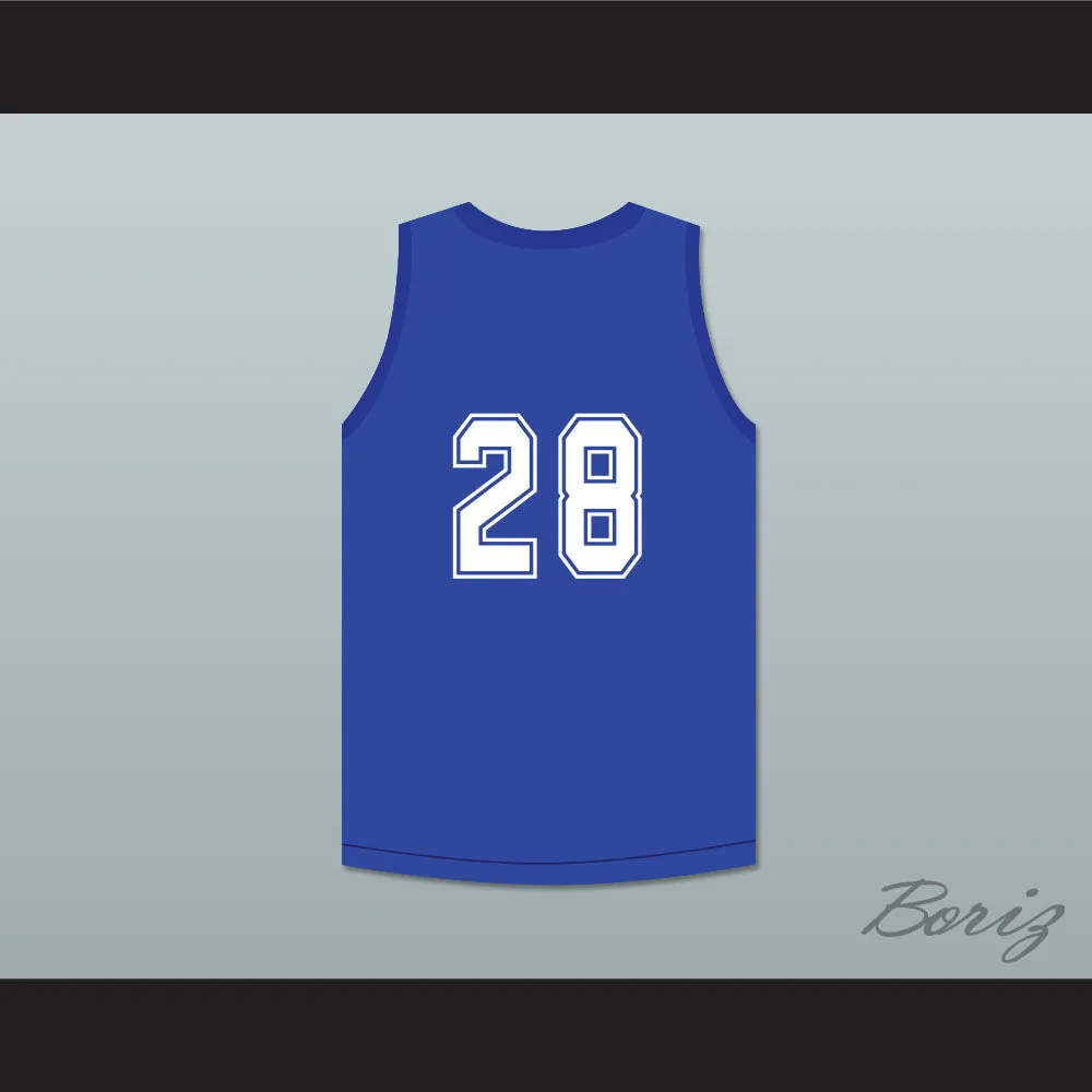 T.J. 28 Clean Sweep Blue Basketball Jersey Slam Dunk Ernest