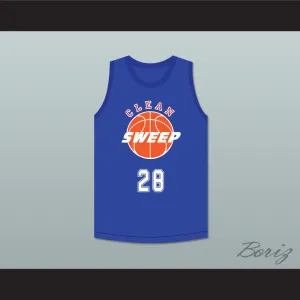 T.J. 28 Clean Sweep Blue Basketball Jersey Slam Dunk Ernest