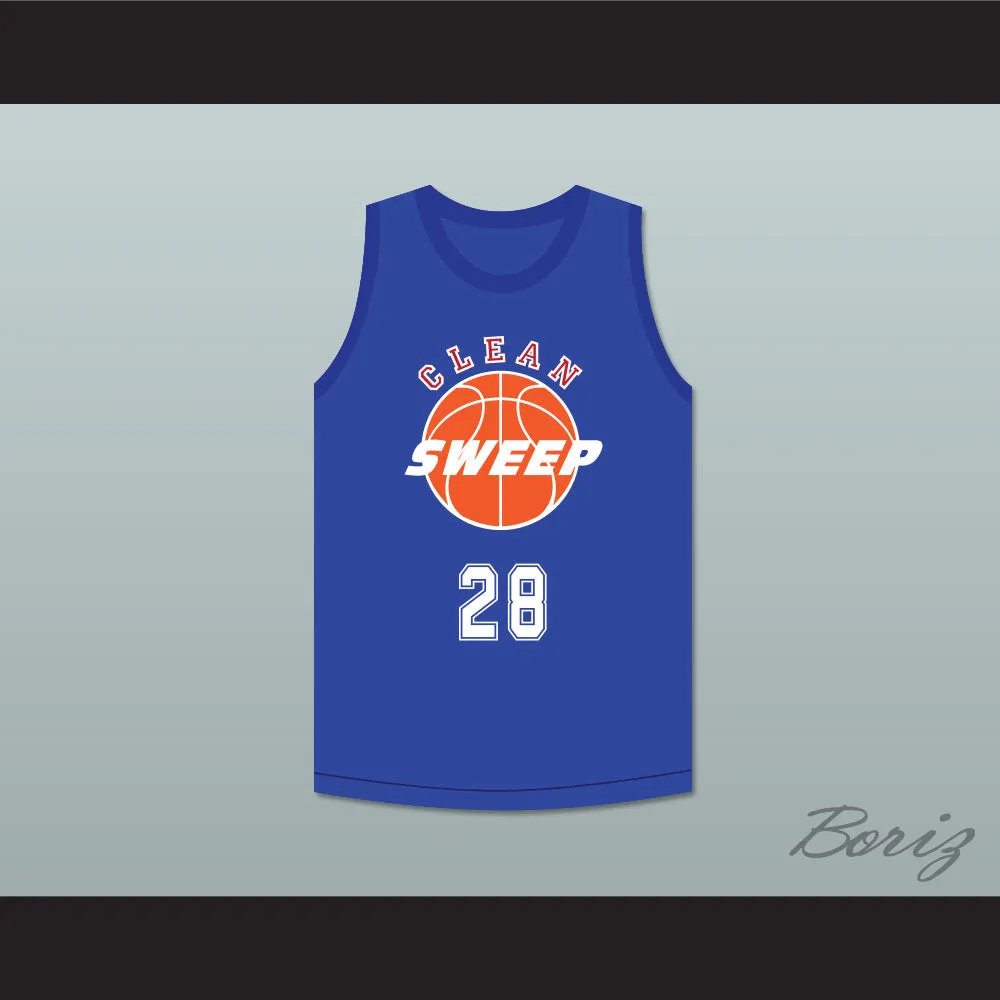 T.J. 28 Clean Sweep Blue Basketball Jersey Slam Dunk Ernest