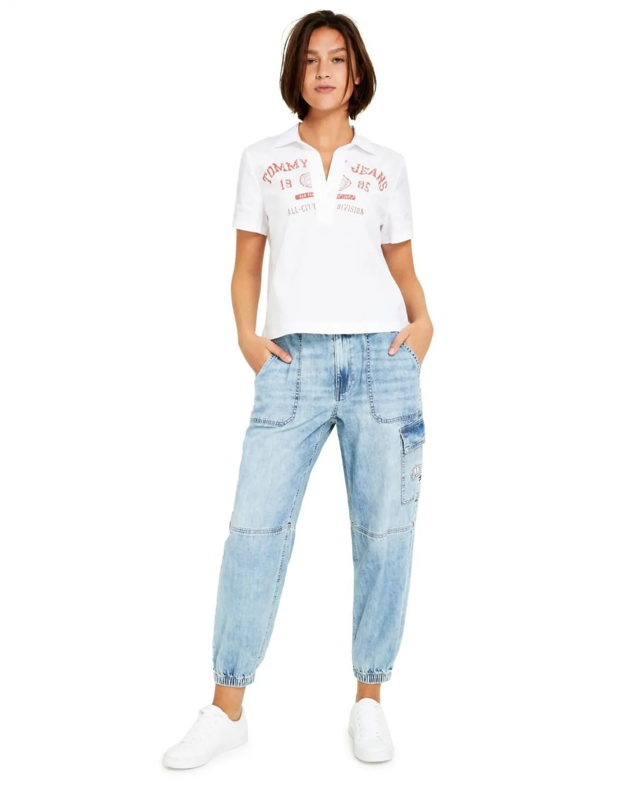 Tommy Jeans Women's Cotton Logo Collared Top T2FM0BGI Bright White S
