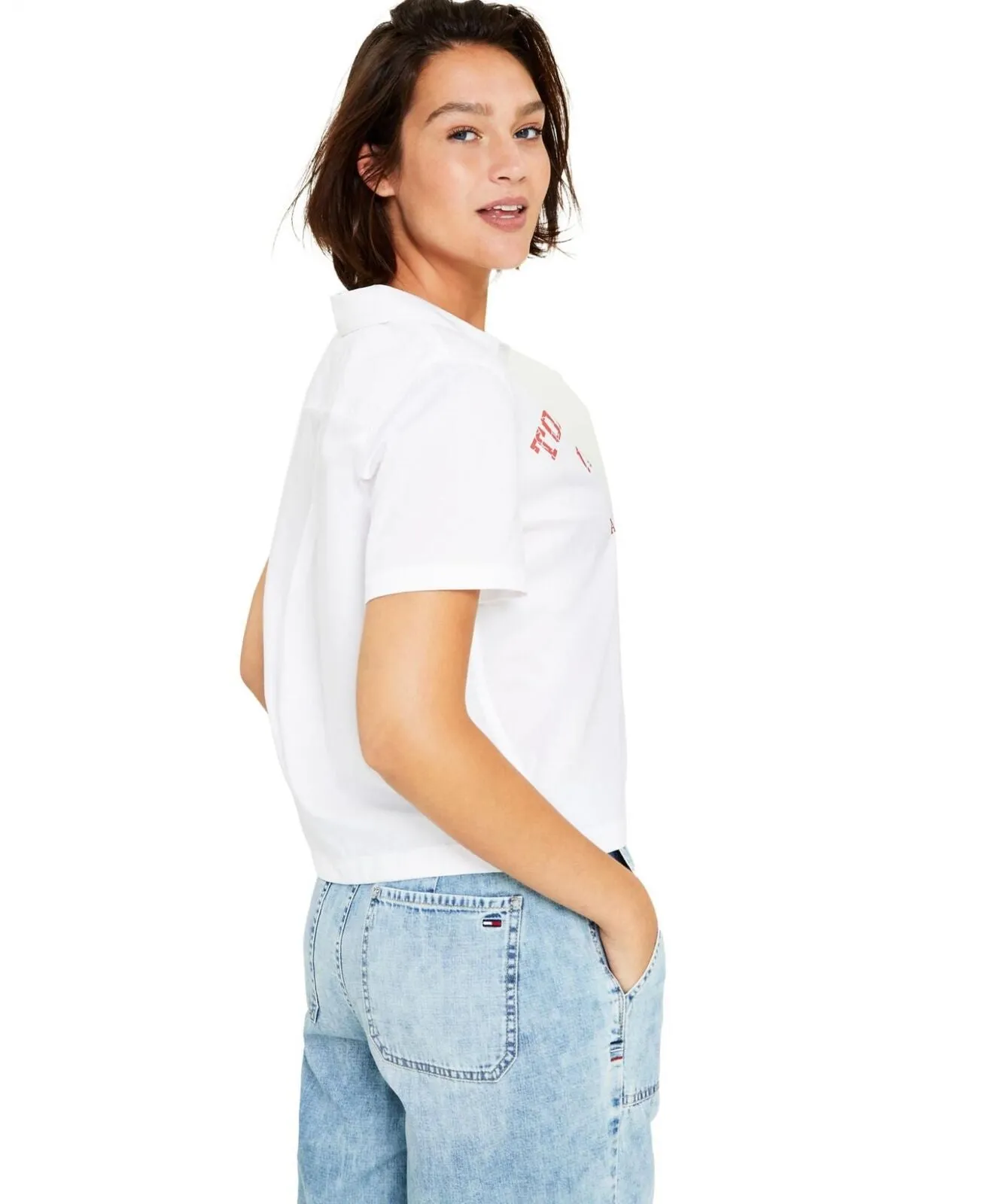 Tommy Jeans Women's Cotton Logo Collared Top T2FM0BGI Bright White S