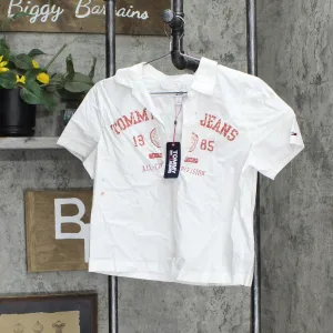 Tommy Jeans Women's Cotton Logo Collared Top T2FM0BGI Bright White S