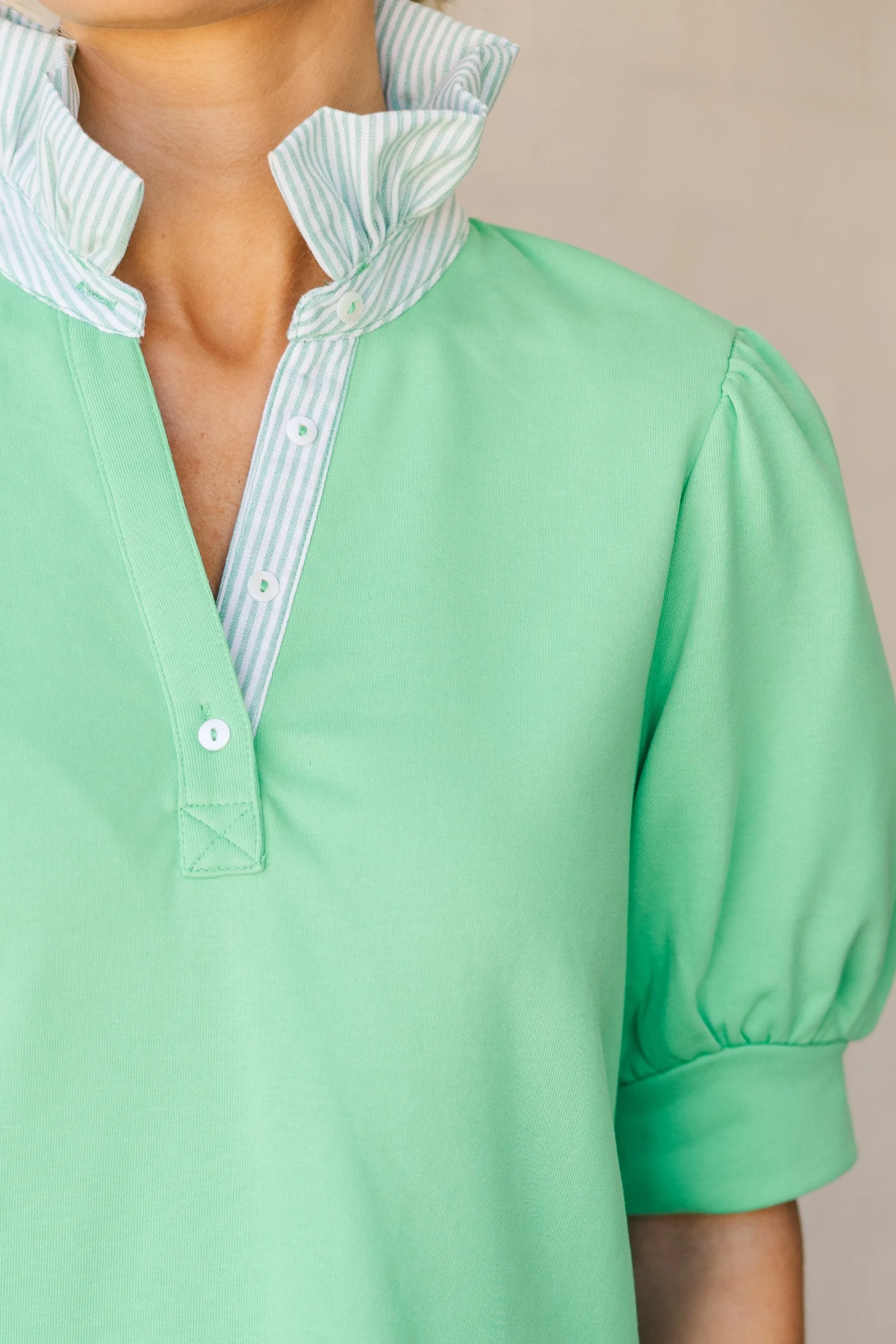 Try It Apple Green Ruffled Blouse