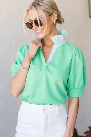 Try It Apple Green Ruffled Blouse