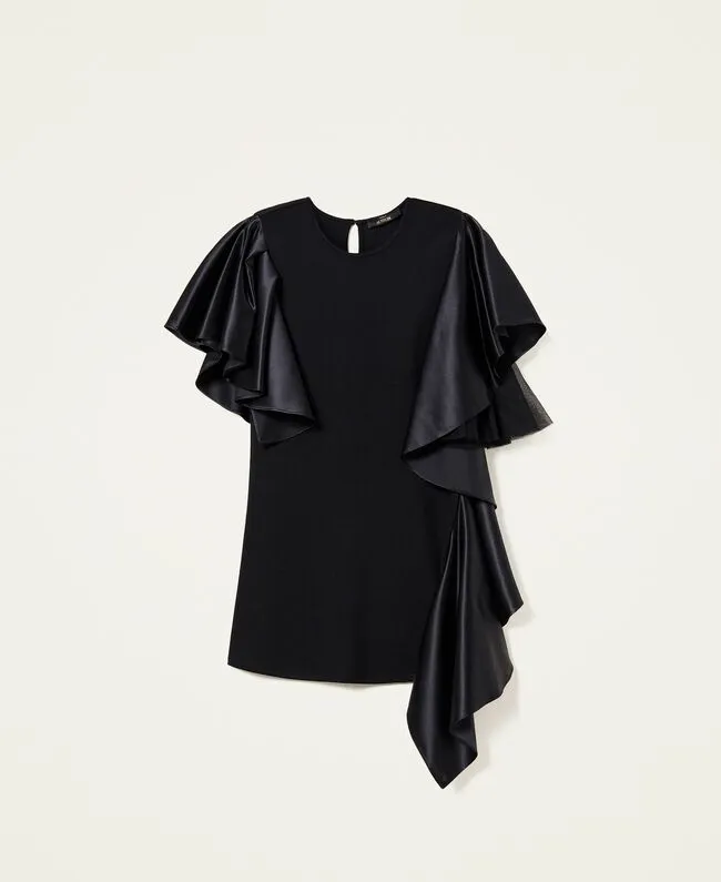 Twinset Sort kjole med volangarmer og blanke detaljer