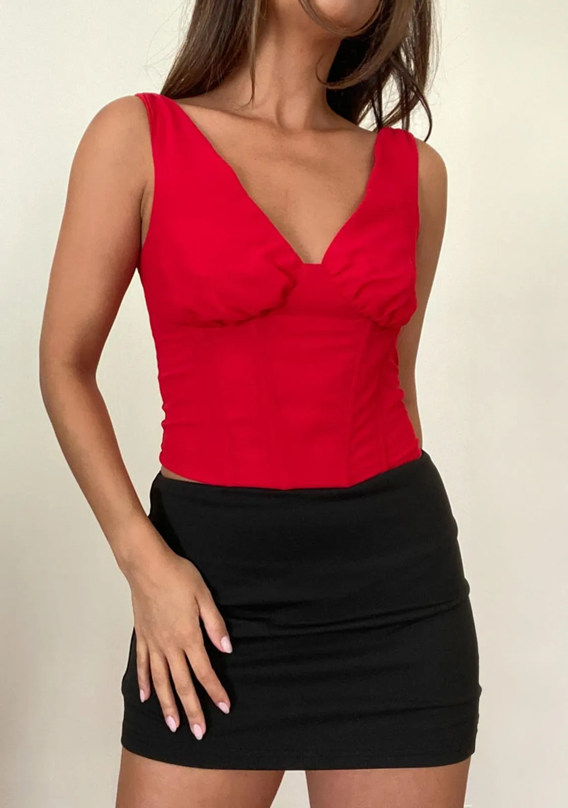 V-Neck Corset Smocked Back Top
