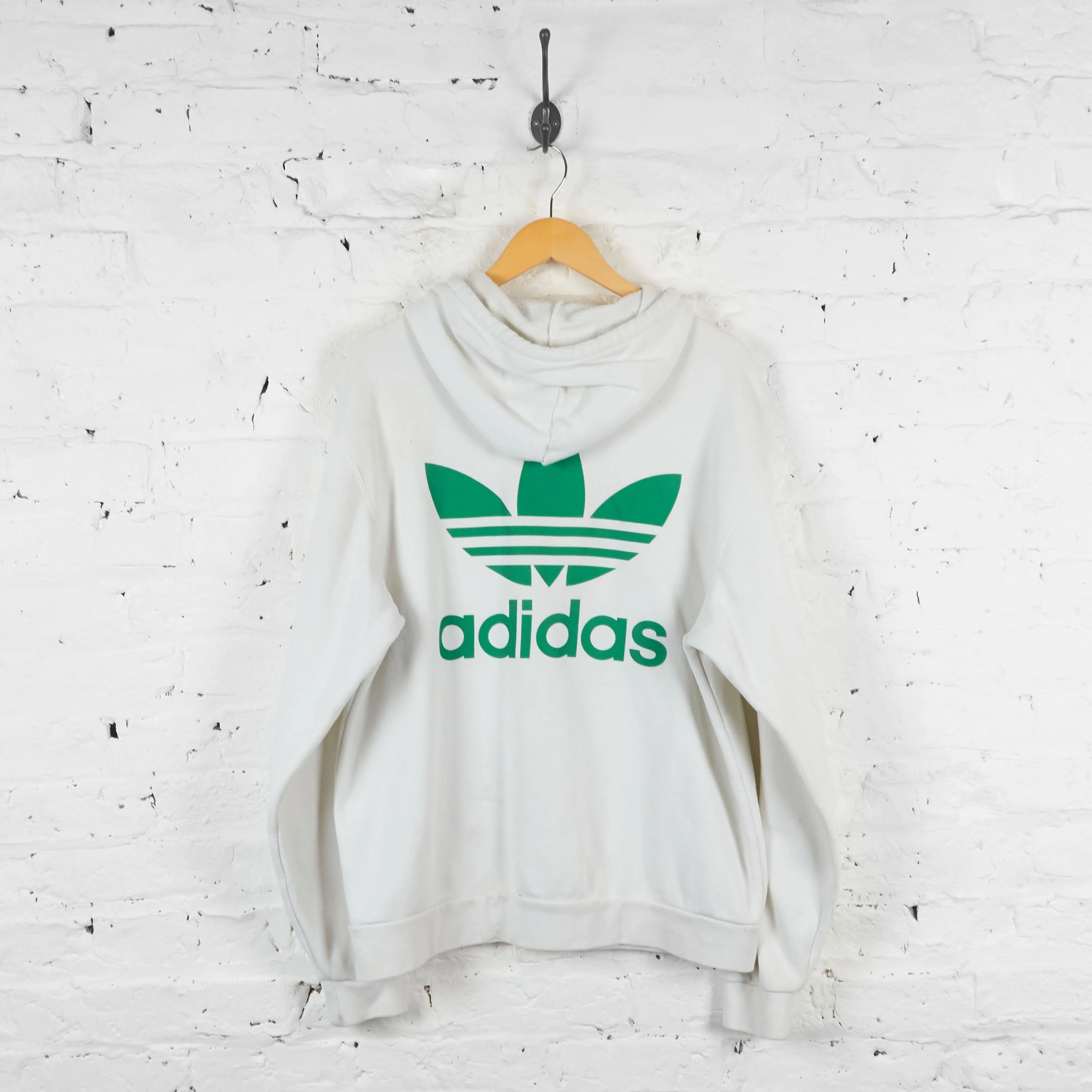 Vintage Adidas Hoodie - White/Green - L