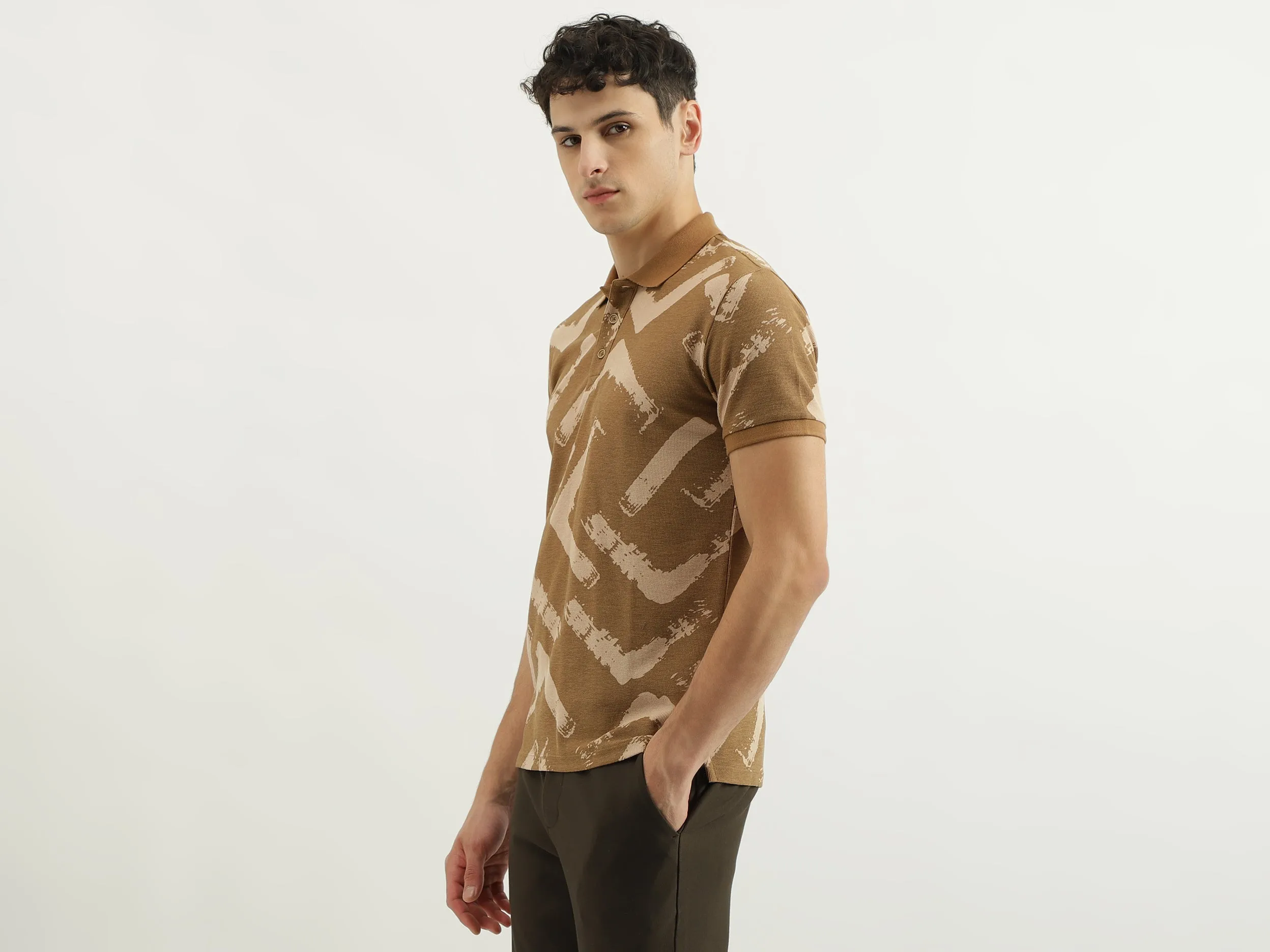 Waffle Detail Polo Collar T-Shirt