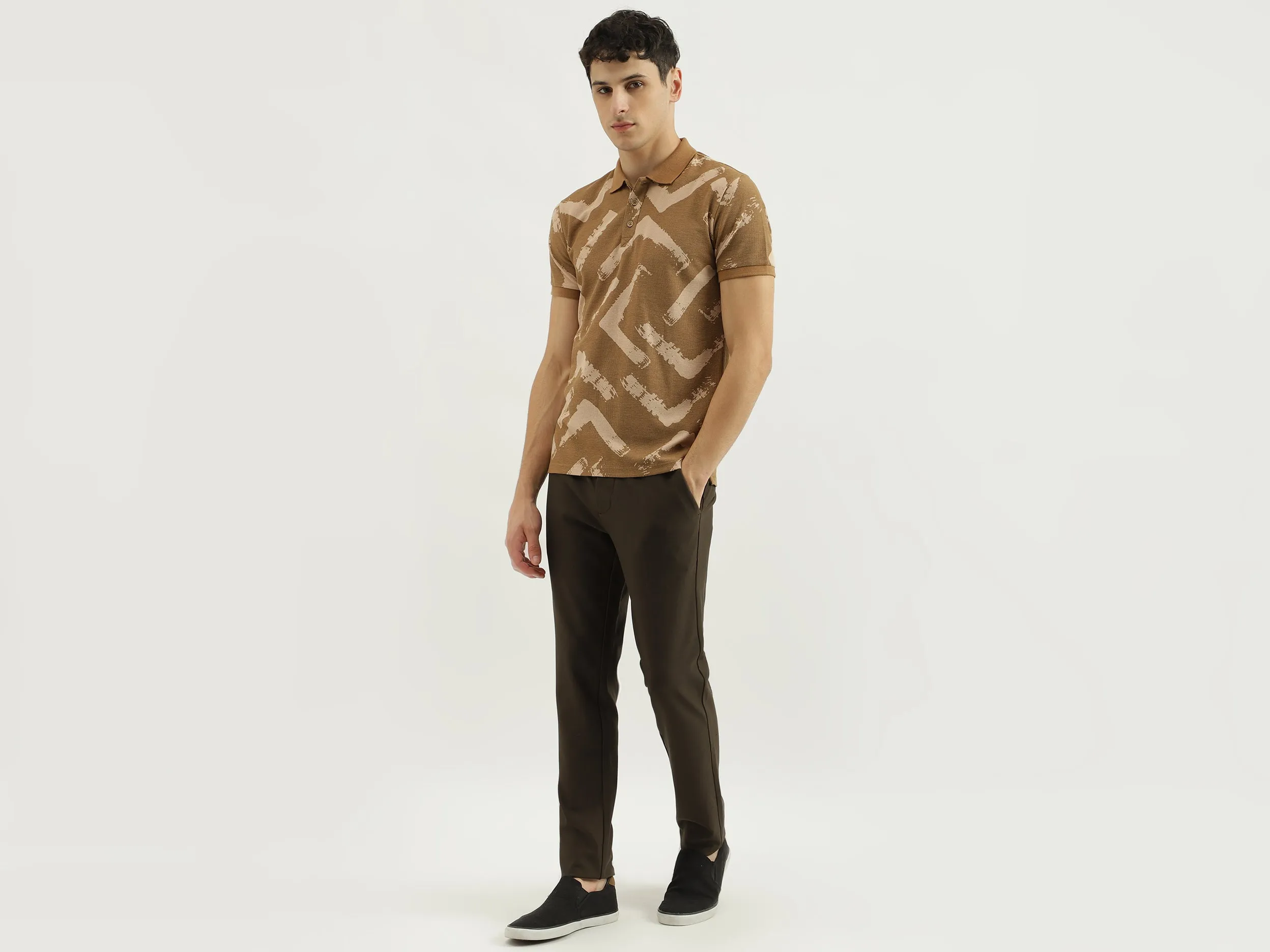 Waffle Detail Polo Collar T-Shirt