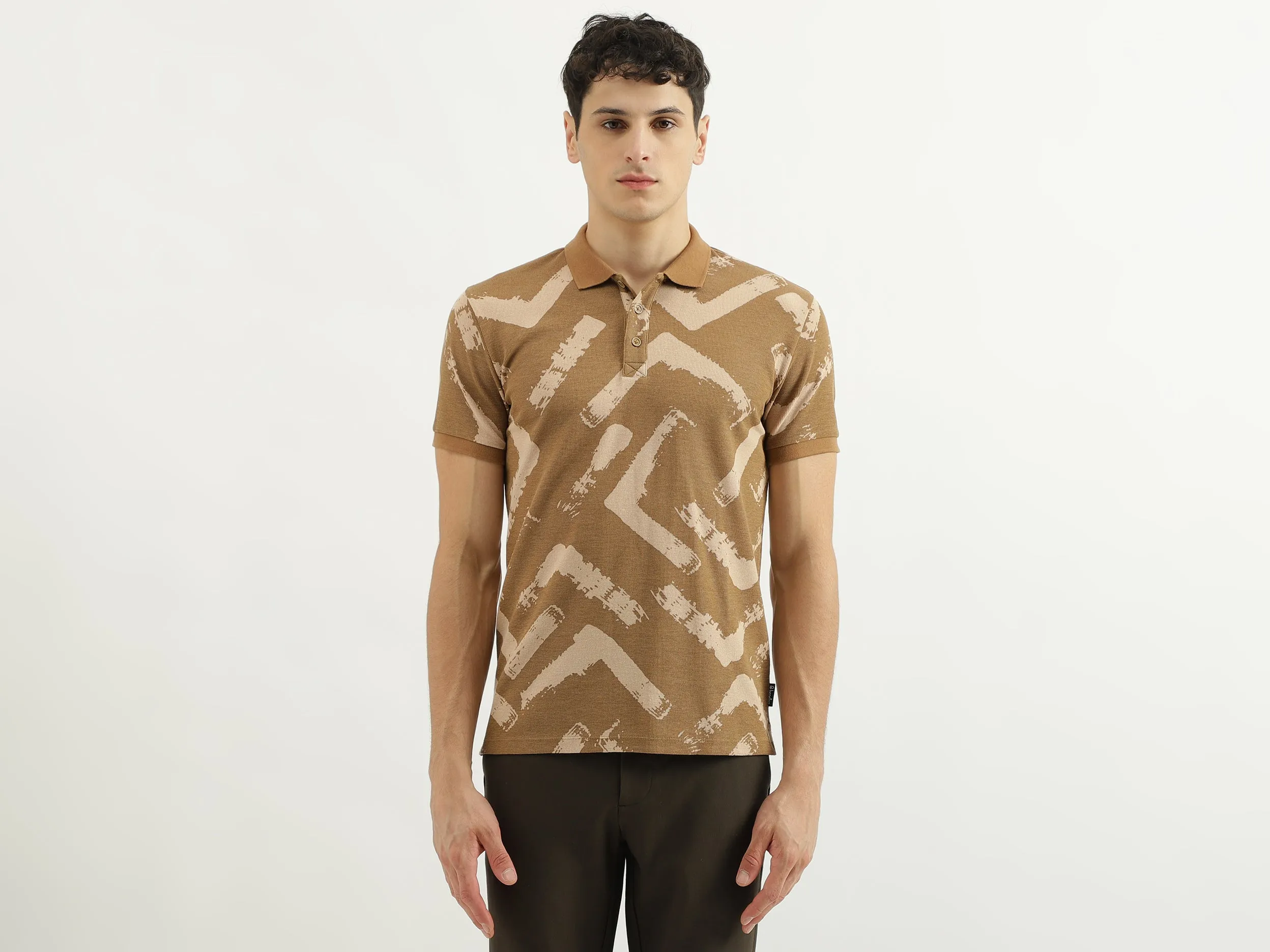 Waffle Detail Polo Collar T-Shirt