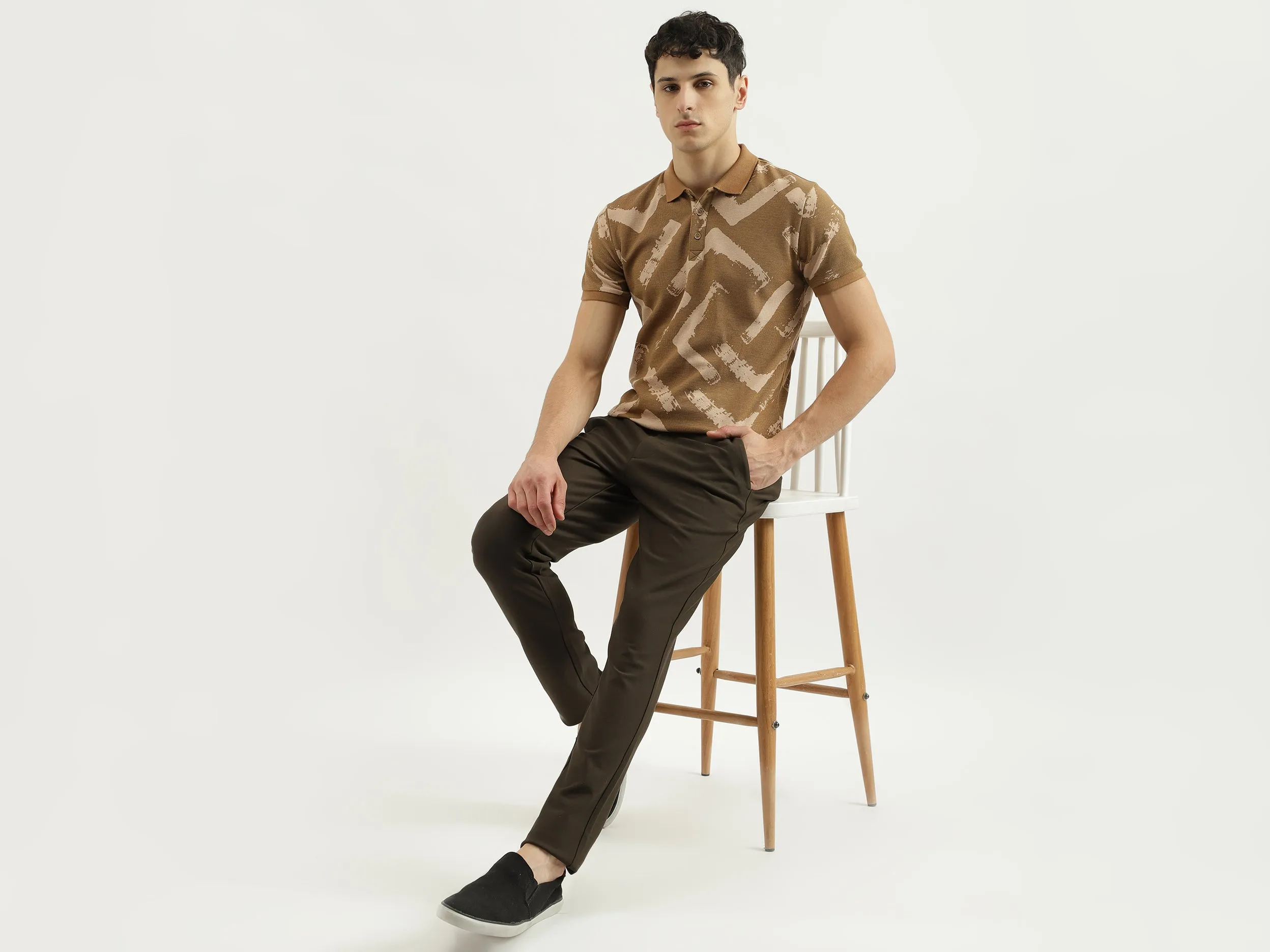 Waffle Detail Polo Collar T-Shirt