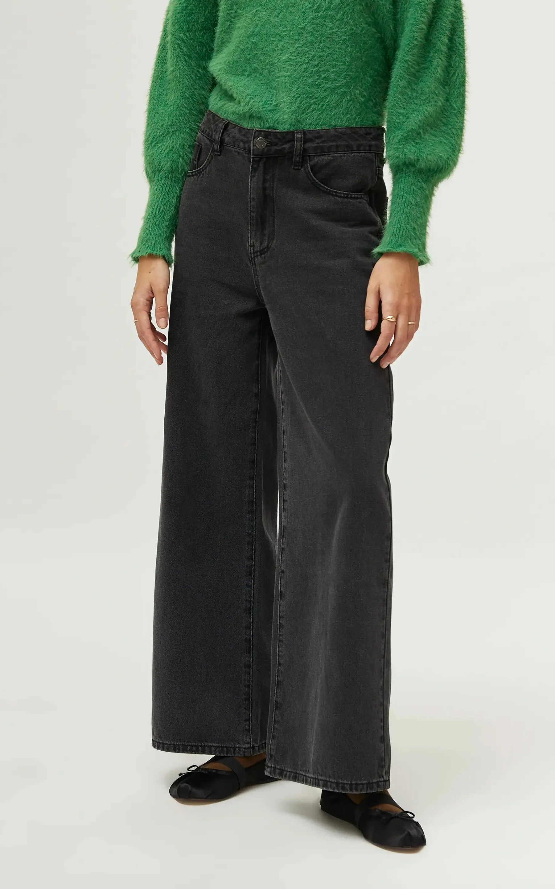 Washed Black Wide Leg Jeans