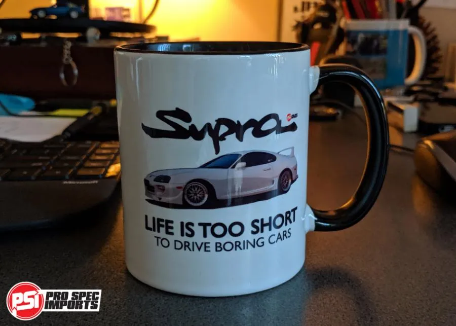 White Supra mug - Life is too short to drive boring cars.