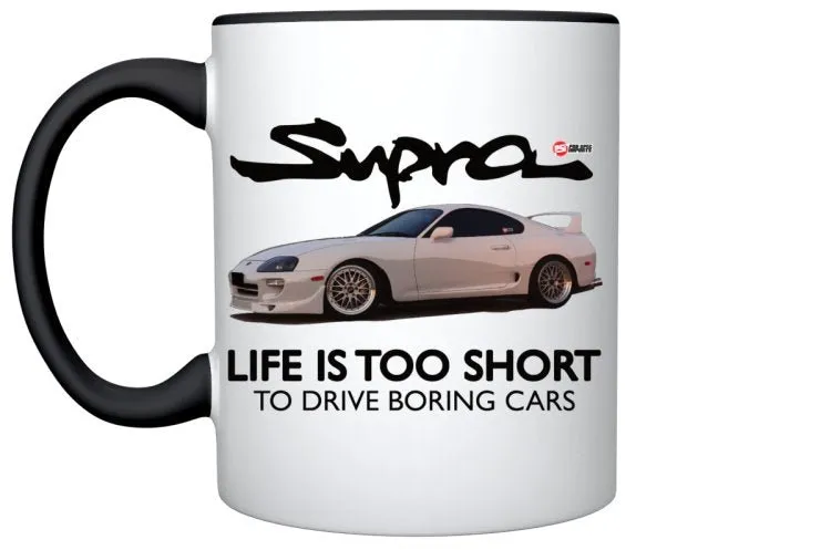 White Supra mug - Life is too short to drive boring cars.