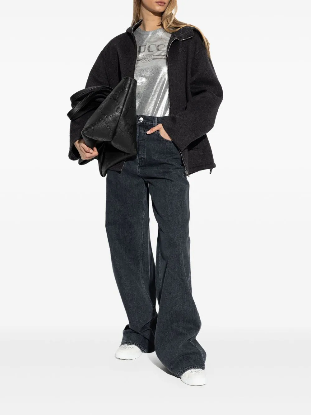 Wide leg denim cotton jeans