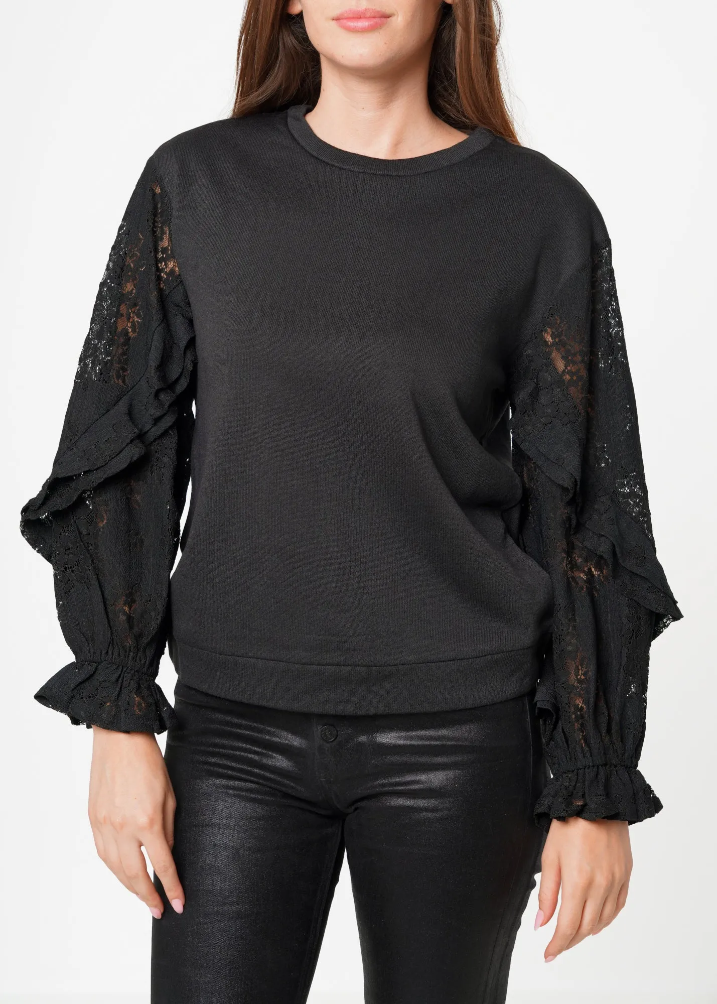 Women's Contrast Lace Sleeve Sweatshirt