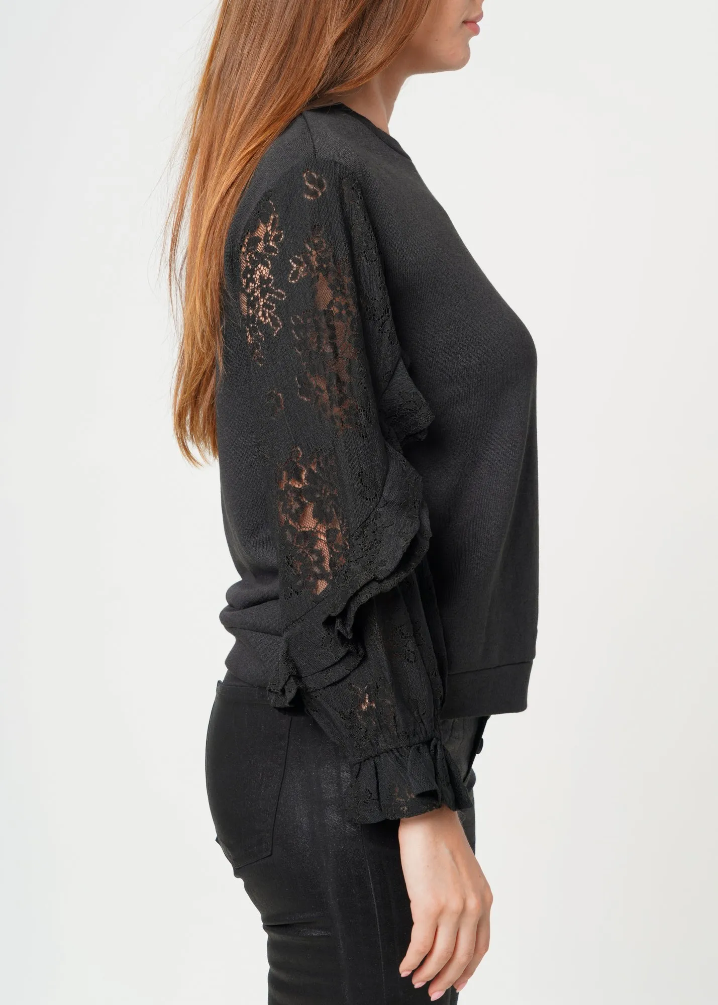 Women's Contrast Lace Sleeve Sweatshirt
