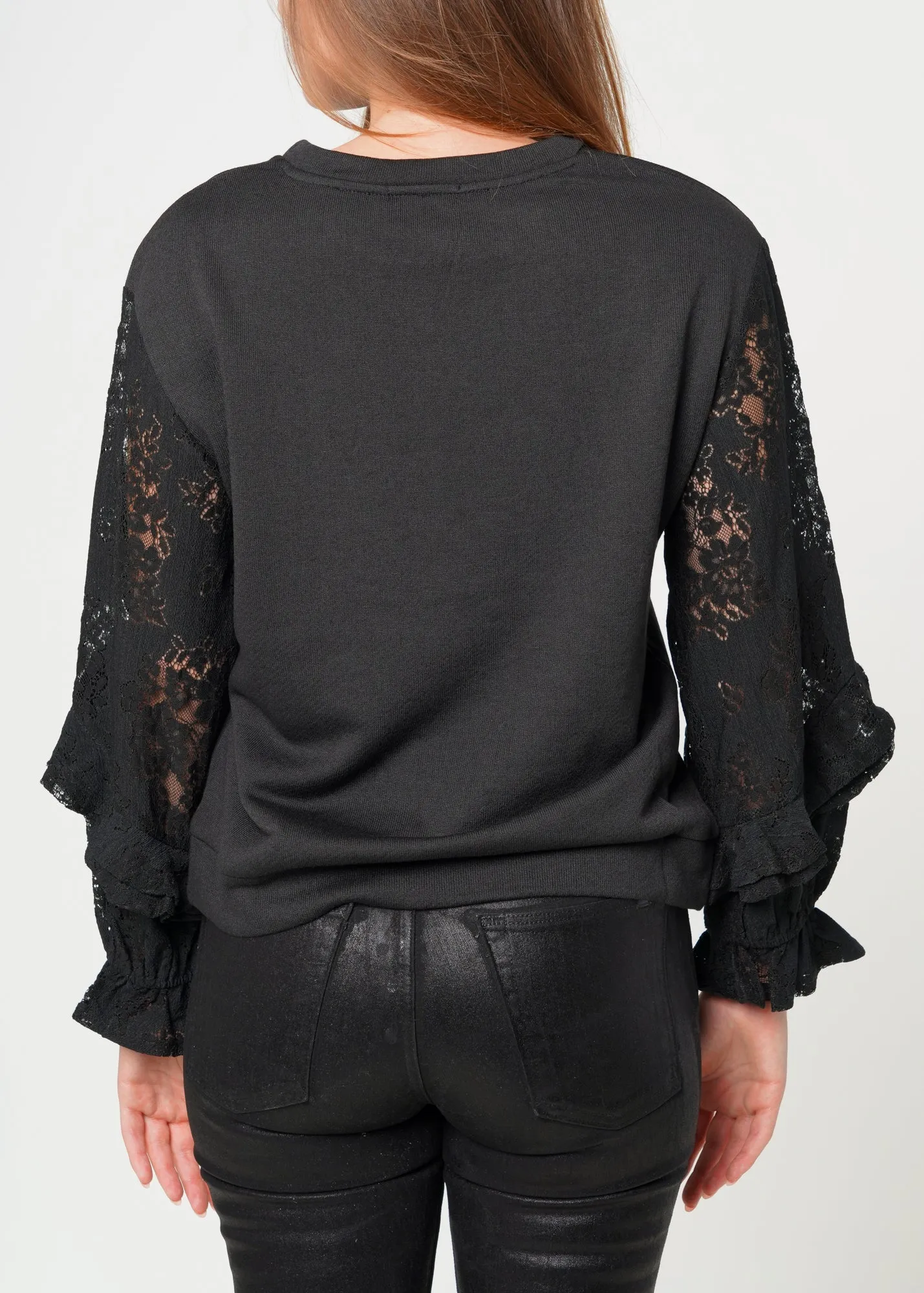 Women's Contrast Lace Sleeve Sweatshirt