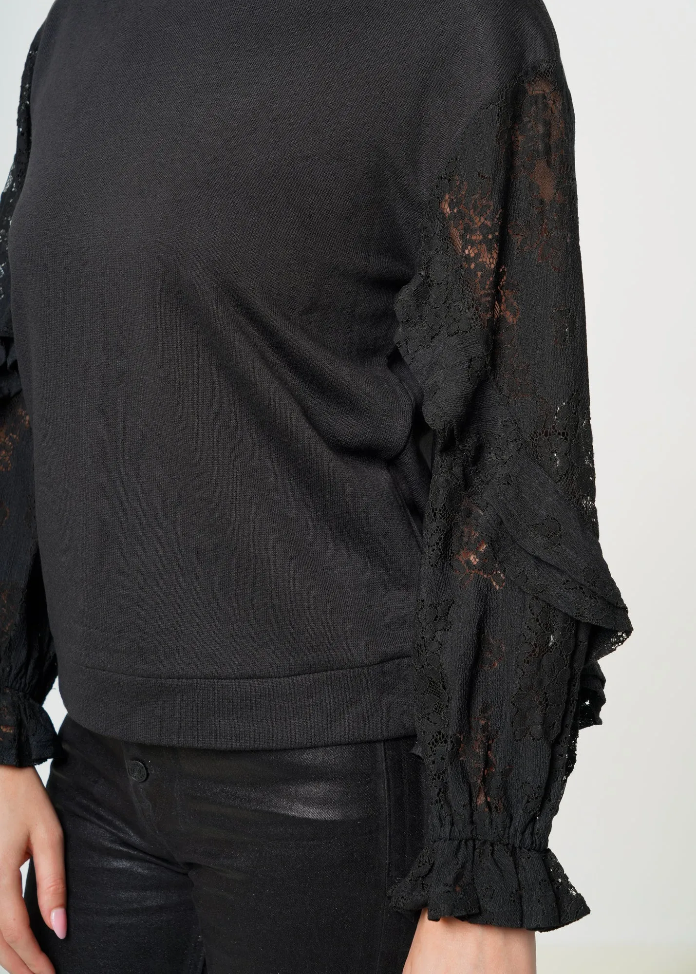 Women's Contrast Lace Sleeve Sweatshirt