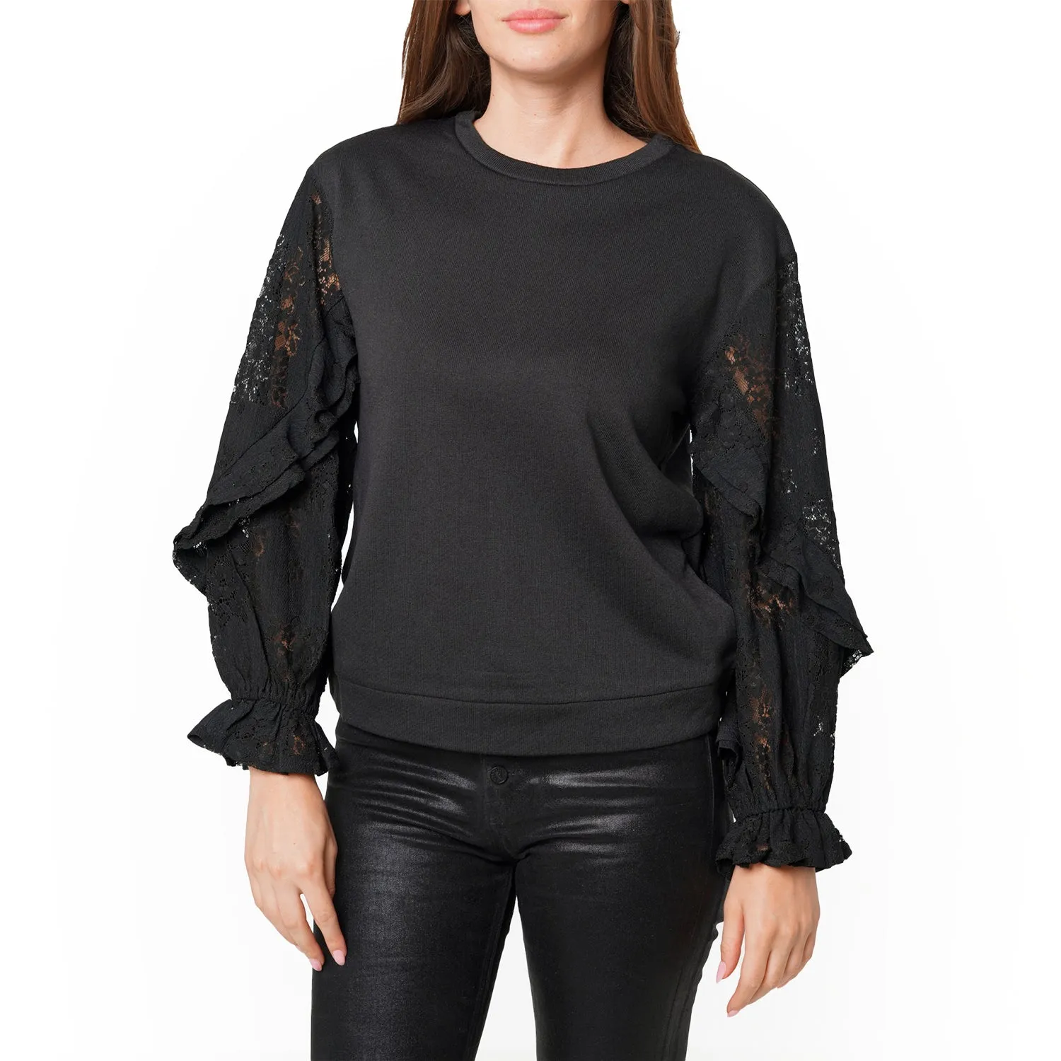 Women's Contrast Lace Sleeve Sweatshirt