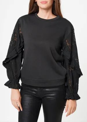 Women's Contrast Lace Sleeve Sweatshirt