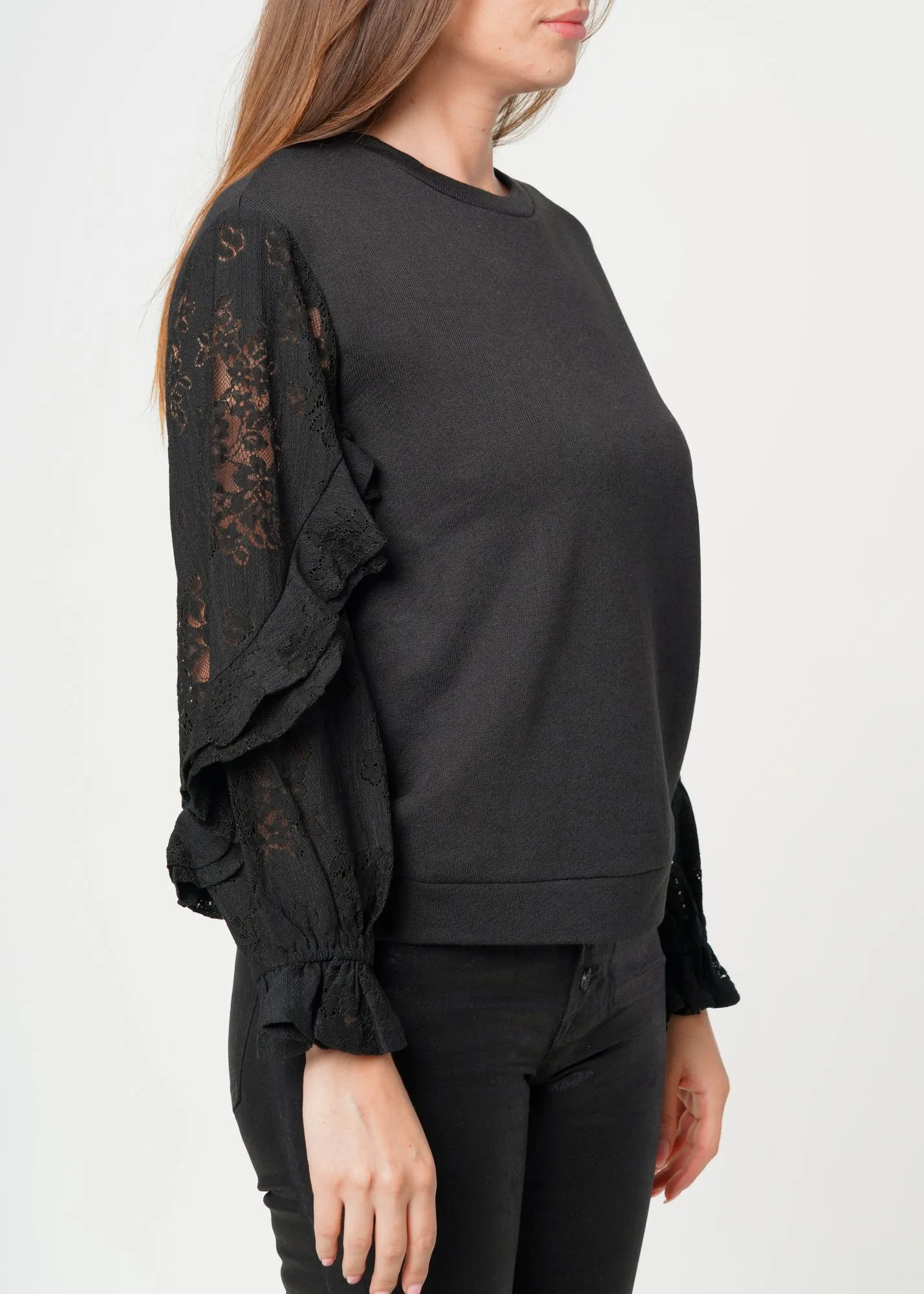 Women's Contrast Lace Sleeve Sweatshirt