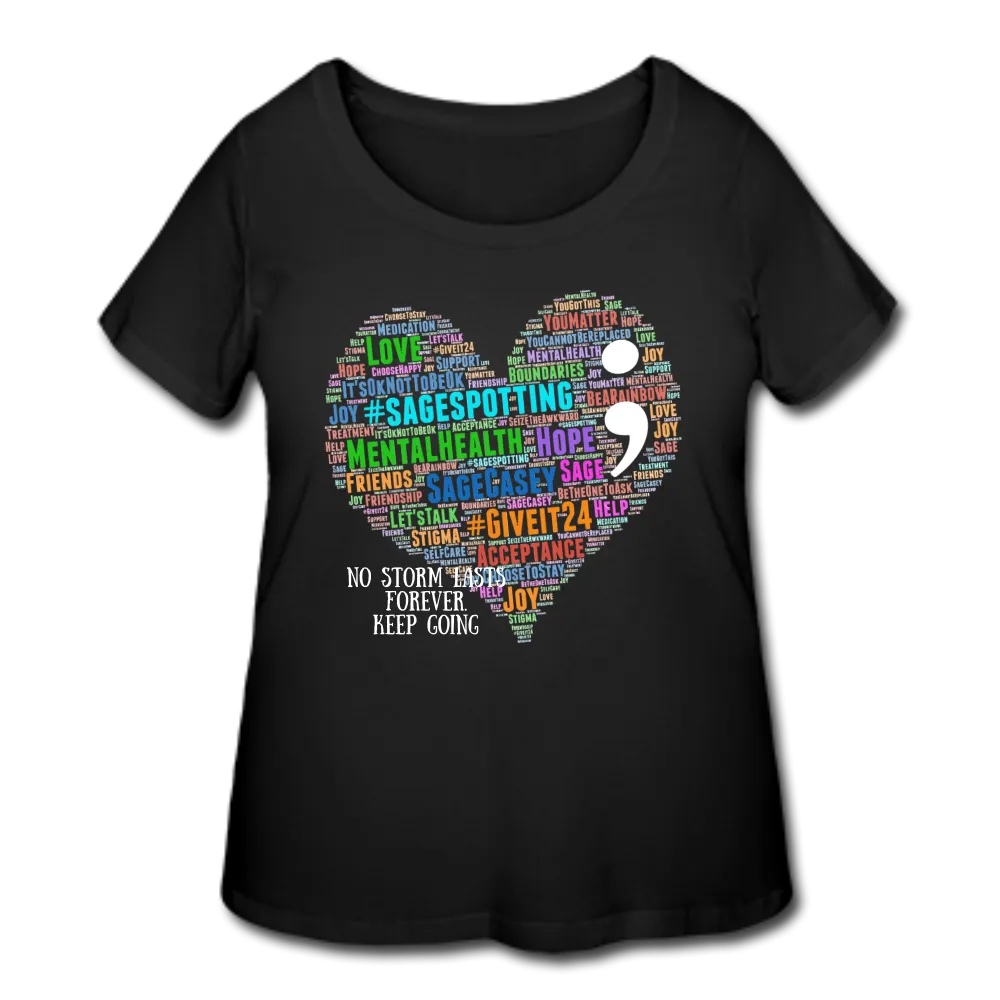 Women's Curvy T-Shirt - Heart Semicolon WordCloud