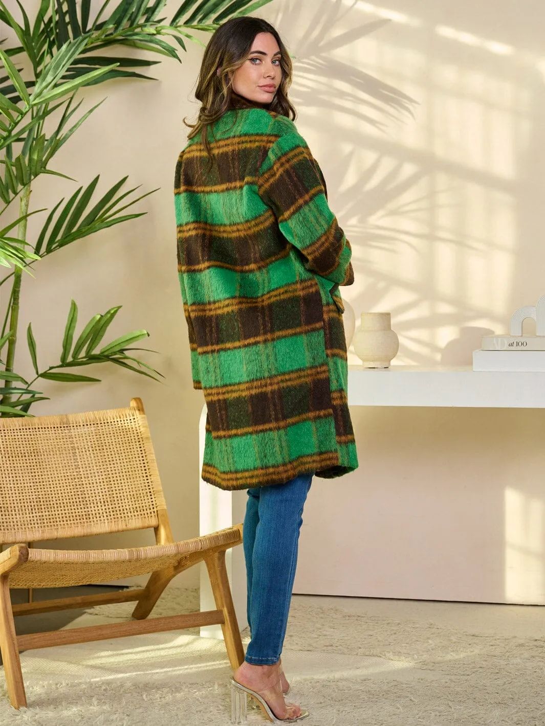 WOMEN'S LONG SLEEVE BUTTON CLOSURE POCKETS COLORBLOCK COAT