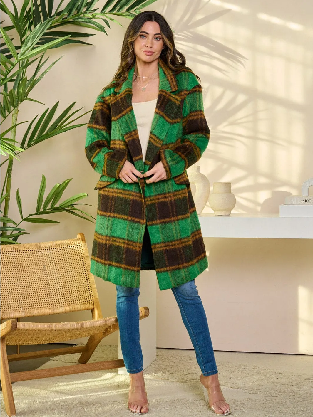 WOMEN'S LONG SLEEVE BUTTON CLOSURE POCKETS COLORBLOCK COAT