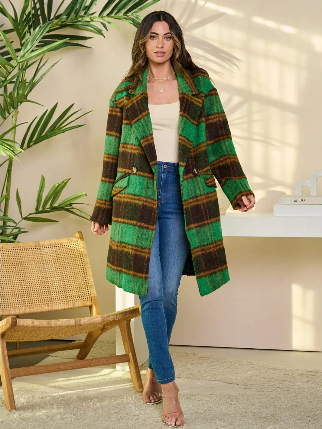 WOMEN'S LONG SLEEVE BUTTON CLOSURE POCKETS COLORBLOCK COAT