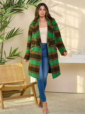 WOMEN'S LONG SLEEVE BUTTON CLOSURE POCKETS COLORBLOCK COAT
