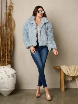 WOMEN'S LONG SLEEVE OPEN FRONT FUZZY COAT JACKET