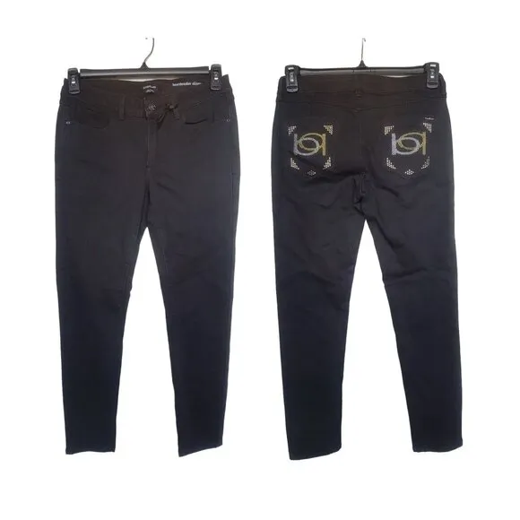 🤩Women's skinny Jeans Bebe Sz 28 heartbreaker Black Denim Pant studded Pockets