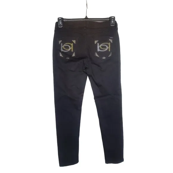 🤩Women's skinny Jeans Bebe Sz 28 heartbreaker Black Denim Pant studded Pockets