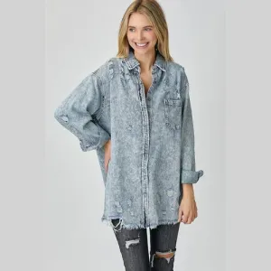 'Zelda' Distressed Denim Shirt