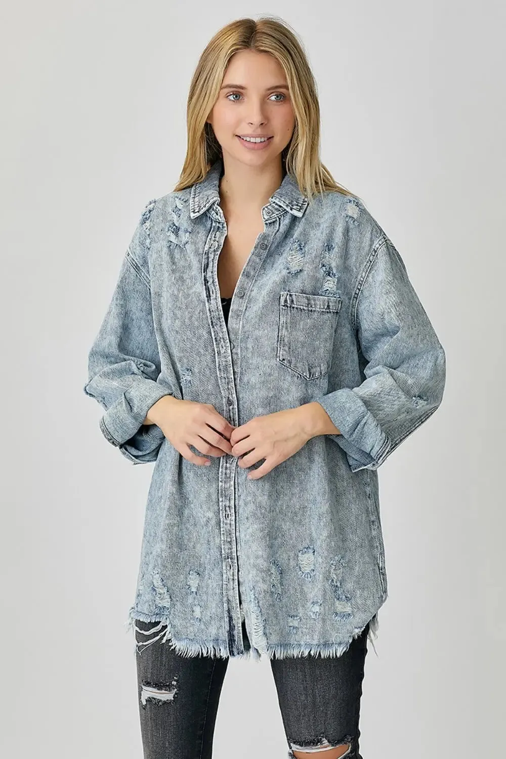 'Zelda' Distressed Denim Shirt