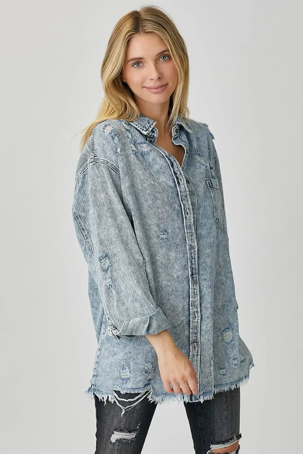 'Zelda' Distressed Denim Shirt