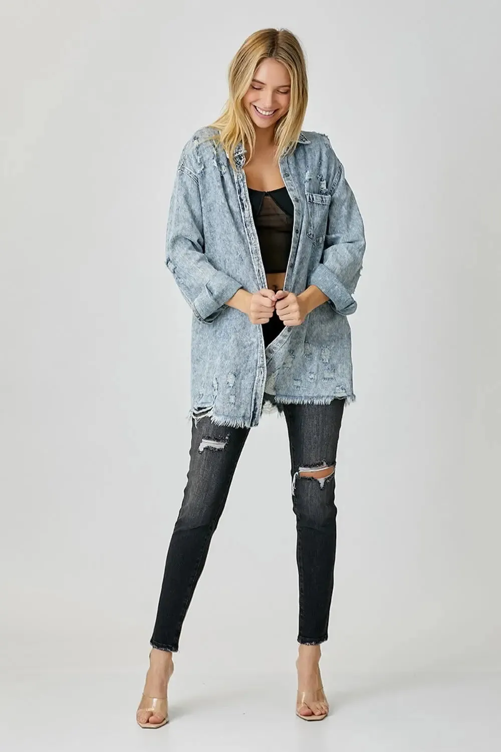 'Zelda' Distressed Denim Shirt