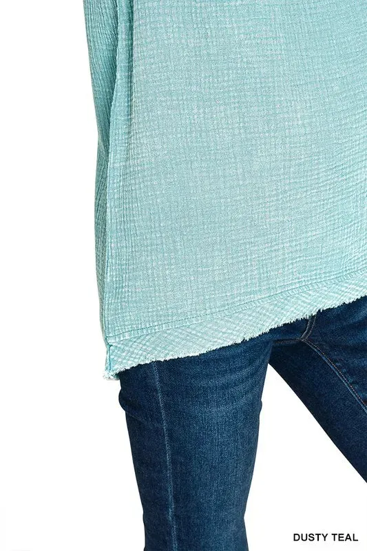 Zenana Double Gauze Raw Edge Acid Washed Tank